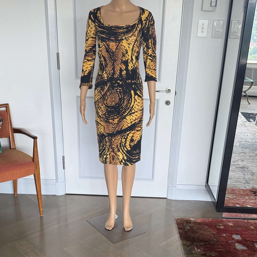 Just Cavalli Black and Gold Long Sleeve Dress